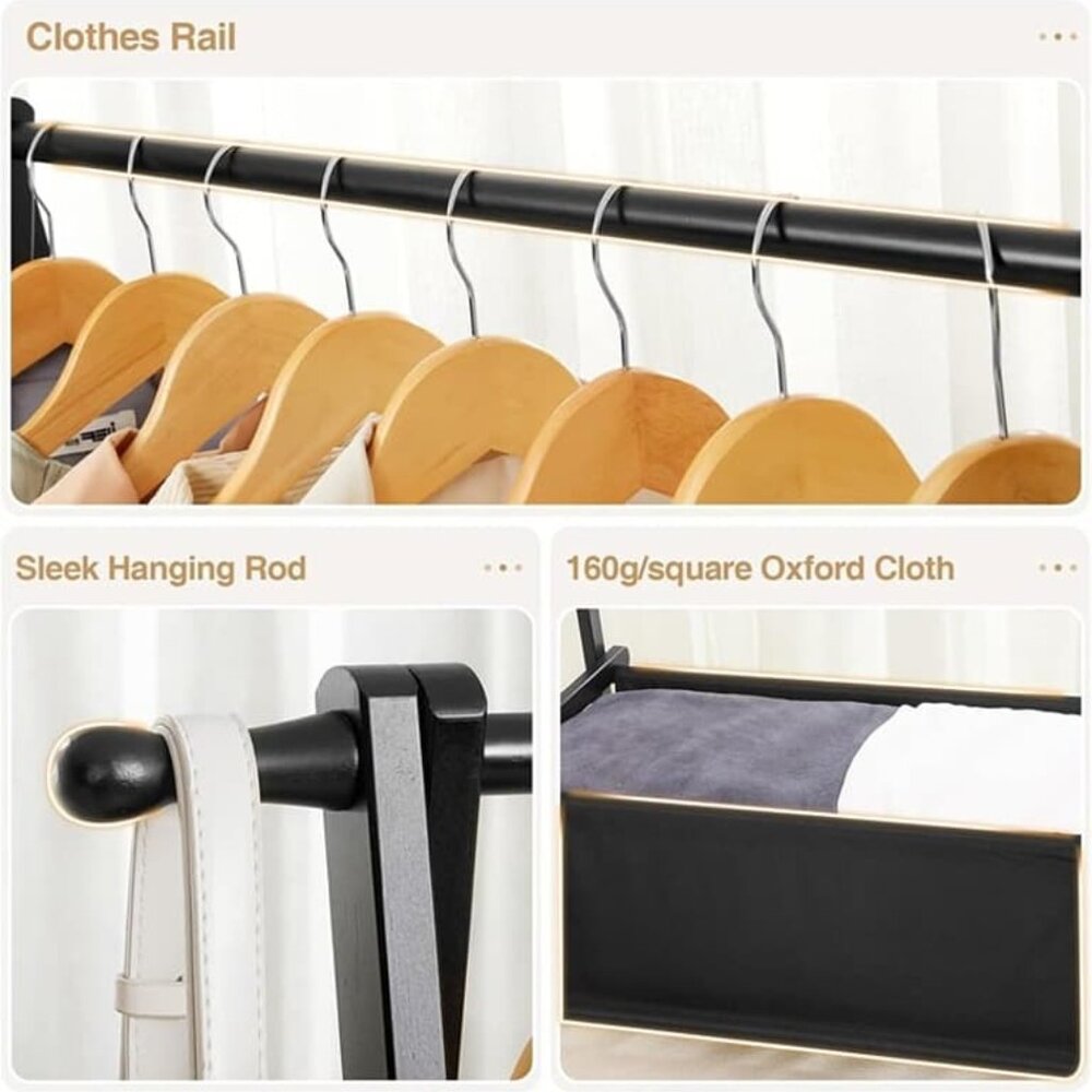 Bamboo Clothes Rack with Storage Box, Garment Rack Clothing Racks - Picture 6 of 7